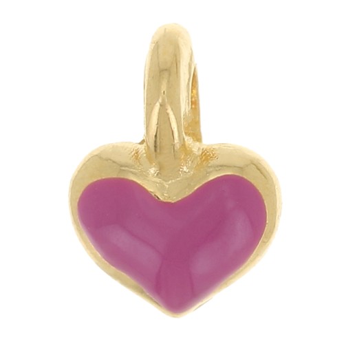 Mini breloque coeur 7x5 mm en résine époxy - Doré à l'or fin - Fuchsia x1
