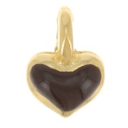 Mini breloque coeur 7x5 mm en résine époxy - Doré à l'or fin - Marron foncé x1