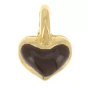 Mini breloque coeur 7x5 mm en résine époxy - Doré à l'or fin - Marron foncé x1