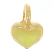 Mini breloque coeur 7x5 mm en résine époxy - Doré à l'or fin - Jaune fluo x1