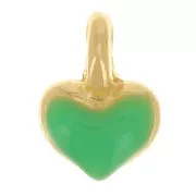 Mini breloque coeur 7x5 mm en résine époxy - Doré à l'or fin - Vert fluo x1