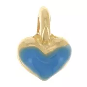 Mini breloque coeur 7x5 mm en résine époxy - Doré à l'or fin - Bleu fluo x1