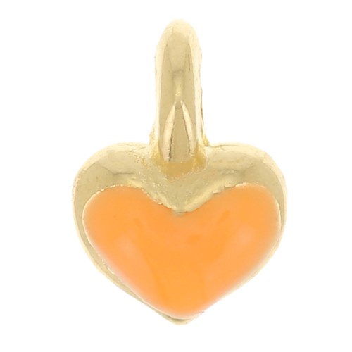 Mini breloque coeur 7x5 mm en résine époxy - Doré à l'or fin - Orange fluo x1