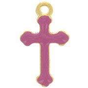 Breloque croix 19x11 mm en résine époxy - Doré à l'or fin - Fuchsia x1|raw }}