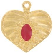 Pendentif coeur effet plissé 26 mm avec résine époxy - Doré à l'or fin - Rouge x1
