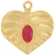Pendentif coeur effet plissé 26 mm avec résine époxy - Doré à l'or fin - Rouge x1