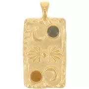 Pendentif rectangle 25x12 mm - motif lune & étoile - Doré à l'or fin - Mint - Ocre