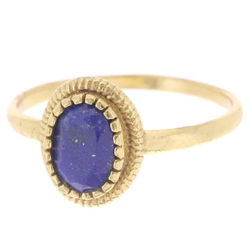 Bague ovale Lapis lazuli contour dentelé - Taille 57 - Doré à l'or fin x1