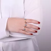 Bague ovale Calcedoine Bleue contour dentelé - Taille 54 - Doré Or fin x1