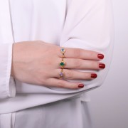 Bague ovale Onyx Vert teintée contour dentelé -Taille 54 - Doré à l'or fin x1