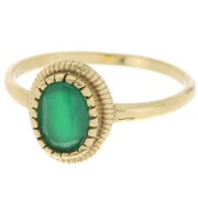 Bague ovale Onyx Vert teintée contour dentelé -Taille 57 - Doré à l'or fin x1|raw }}