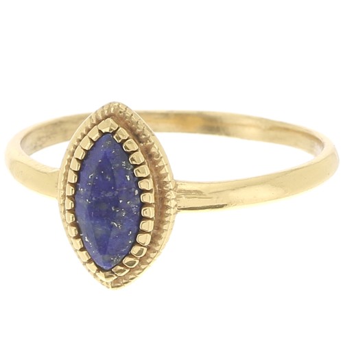 Bague navette Lapis lazuli contour dentelé - Taille 52 - Doré à l'or fin x1