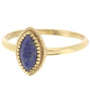 Bague navette Lapis lazuli contour dentelé - Taille 54 - Doré à l'or fin x1|raw }}