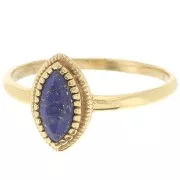 Bague navette Lapis lazuli contour dentelé - Taille 54 - Doré à l'or fin x1