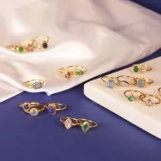 Bague navette Lapis lazuli contour dentelé - Taille 57 - Doré à l'or fin x1