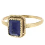 Bague rectangle Lapis lazuli contour dentelé - Taille 57 - Doré à l'or fin x1
