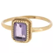 Bague rectangle Amethyste contour dentelé - Taille 52 - Doré à l'or fin x1