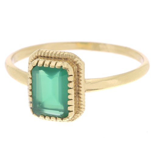 Bague rectangle Onyx Vert teintée contour dentelé Taille 54 - Doré à l'or fin x1