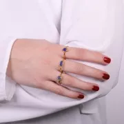 Bague ronde Lapis lazuli contour dentelé - Taille 52 - Doré à l'or fin x1