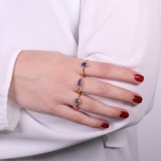 Bague ronde Lapis lazuli contour dentelé - Taille 57 - Doré à l'or fin x1