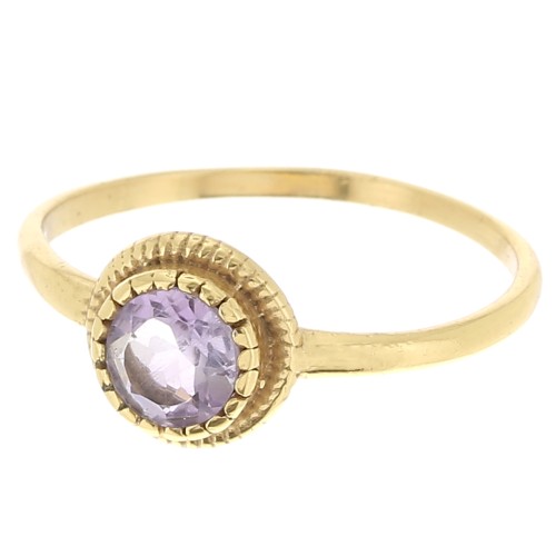 Bague ronde Amethyste contour dentelé - Taille 57 - Doré à l'or fin x1