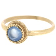 Bague ronde Calcedoine Bleue contour dentelé - Taille 54 - Doré Or fin x1|raw }}