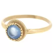 Bague ronde Calcedoine Bleue contour dentelé - Taille 54 - Doré Or fin x1