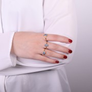 Bague ronde Calcedoine Bleue contour dentelé - Taille 54 - Doré Or fin x1