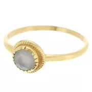 Bague ronde Calcedoine contour dentelé - Taille 57 - Doré Or fin x1