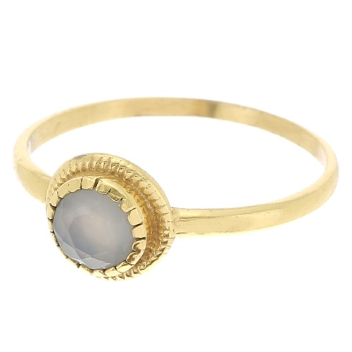 Bague ronde Calcedoine contour dentelé - Taille 57 - Doré Or fin x1