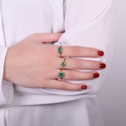 Bague ronde Onyx Vert contour dentelé teintée - Taille 57 - Doré à l'or fin x1