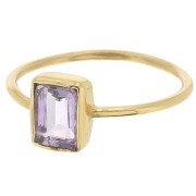 Bague rectangle en pierre gemme - Taille 54 - Doré à l'or fin - Amethyste x1|raw }}