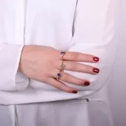 Bague rectangle en pierre gemme - Taille 54 - Doré à l'or fin - Amethyste x1