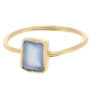 Bague rectangle pierre gemme Taille 52 Doré à l'or fin - Calcedoine Bleue