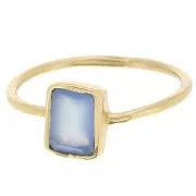 Bague rectangle pierre gemme Taille 52 Doré à l'or fin - Calcedoine Bleue