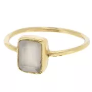 Bague rectangle en pierre gemme - Taille 52 - Doré à l'or fin - Calcedoine