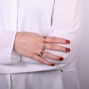 Bague rectangle en pierre gemme - Taille 54 - Doré à l'or fin - Calcedoine