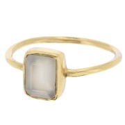 Bague rectangle en pierre gemme - Taille 57 - Doré à l'or fin - Calcedoine