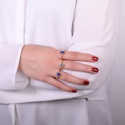 Bague fine ronde Calcédoine bleue style ethnique - Taille 57 - Doré à l'Or fin x1