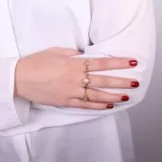 Bague fine ronde Calcédoine - style ethnique - Taille 54 - Doré à l'Or fin x1