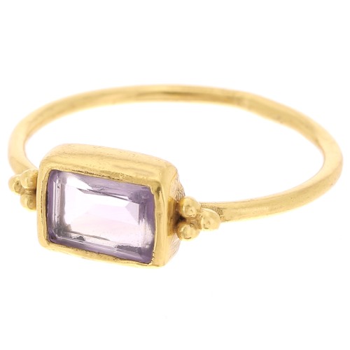 Bague rectangle Amethyste style ethnique T.52 - Doré à l'or fin x1