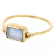 Bague rectangle Calcédoine bleue style ethnique T.52 - Doré à l'or fin x1