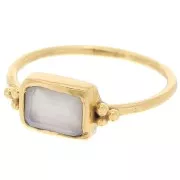 Bague rectangle Calcédoine style ethnique T.52 - Doré à l'or fin x1