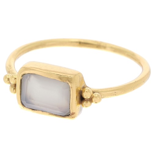 Bague rectangle Calcédoine style ethnique T.52 - Doré à l'or fin x1