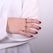 Bague rectangle Calcédoine style ethnique T.52 - Doré à l'or fin x1