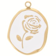 Pendentif irrégulier 20x14.5 mm - motif Rose - Acier inox 316L Doré - Blanc x1