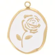 Pendentif irrégulier 20x14.5 mm - motif Rose - Acier inox 316L Doré - Blanc x1