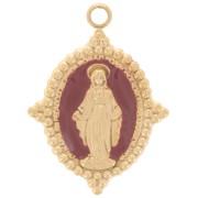 Pendentif ovale 18x13 mm - motif Vierge - Acier inox 316L Doré - Bordeaux x1|raw }}