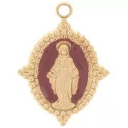 Pendentif ovale 18x13 mm - motif Vierge - Acier inox 316L Doré - Bordeaux x1