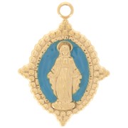 Pendentif ovale 18x13 mm - motif Vierge - Acier inox 316L Doré - Turquoise x1|raw }}